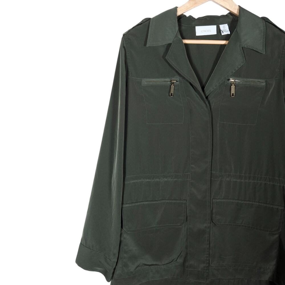 Chicos Utility Jacket 0 Small Green Button Front Coastal Military Chic Casual - Picture 3 of 16